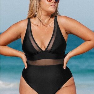 Sexy black one piece mesh swimsuit size 0X